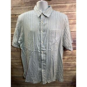 Vintage Silk Button Down Shirt Mens XL Cream Blue Golfer Luxury Wear
